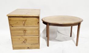 Edwardian mahogany inlaid oval low side table, 45cm high x 69cm wide x 47cm deep and a modern pine