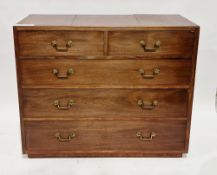 Mid-century teak chest in the 19th century style, comprising two short and three long graduated
