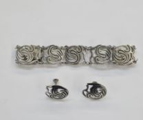 Mid 20th century Taxco Mexican sterling silver chain link bracelet and pair of matching earrings,