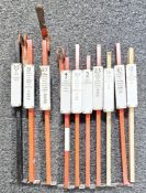 13 railway Traffolite signal box lever identification plates with various numbers and