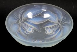 A French art deco (G. Vallon) opalescent press moulded glass bowl, moulded G. Vallon France marks,