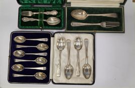 Cased set of six George V silver teaspoons, Birmingham 1930, Robert Pringle, a cased Victorian