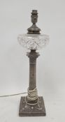 Victorian silver Corinthian column oil lamp, converted to electricity, London 1899, West & Son,