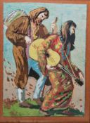 Attributed to Ernest George Webb (1876-1951) Gouache on card Study of two figures, one with