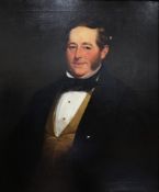 Mid to late 19th century English school Oil on canvas  Portrait of a gentleman wearing a black bow