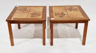 Pair of mid-century Danish teak and tiled topped square lamp/side tables, possibly by Trioh, each