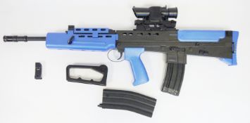 L85 / SA80 style airsoft rifle, gun-metal effect plastic body and blue plastic furniture, with BB