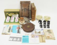 Mixed lot of collectable items, silver and ceramics including postcards, a small mahogany folding