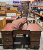 Late 19th / early 20th century mahogany and satinwood inlaid twin pedestal desk of inverted