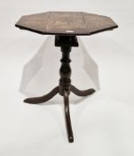 George III oak supper table, the octagonal tilt-top with birdcage action, on a turned baluster