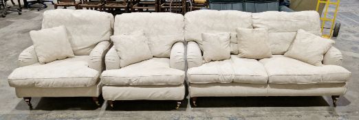 MultiYork three-piece suite in the Howard & Sons shape, upholstered in a cream damask floral pattern