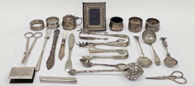 Collection of silver and silver plate items including a George V silver salt and mustard, Birmingham