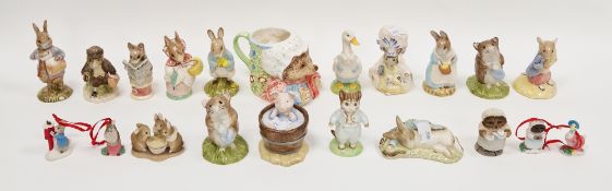 Collection of Beswick Beatrix Potter figures, printed brown and gilt marks, including: Mrs Rabbit,