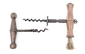 Two 19th century corkscrews including a American Clough double-helix corkscrew, 11cm high and a