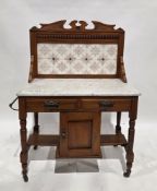 Edwardian walnut washstand, comprising a tiled back marble top over two frieze drawers with metal