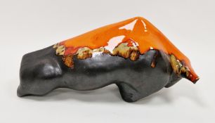 Eric Leaper studio pottery model of a bull, 1960s, in bronzed and orange streaked glazes, 29cm