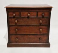 19th century mahogany chest, the rectangular top with thumb-mould edge, over an arrangement of three