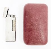 Dunhill silver plated engine-turned cigarette lighter in original fitted case, stamped 'Brit.726982,