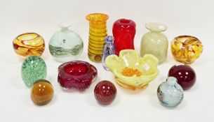 Group of Mdina glass and other studio glass, various incised marks & labels, including: a pair of