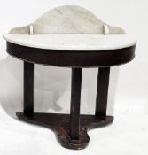 Victorian demi-lune washstand, the marble top with domed upstand, on a stained pine base, 87cm