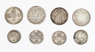 Collection of eight silver coins dating between George I and George III including silver shillings