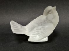 Lalique frosted 'Moineau Moquer' paperweight, etched Lalique/France marks, 11 cm long