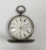 Victorian silver cased full hunter pocket watch, London 1890, Joseph Walton, key wind, the engine