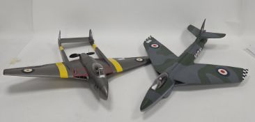 Seven scratch built models of airplanes including Hawker Hunter, Bi-plane, Ford Flivver, Mustang,