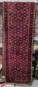 Large Eastern red ground runner with geometric field, multiple geometric borders, 76cm x 405cm