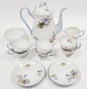Shelley bone china 'Wild Flowers' pattern part coffee-service, printed green and pink marks, printed