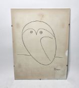 After Pablo Picasso  Black and white print  Line drawing of an owl, unframed, 40cm x 30cm (please