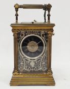 19th century French repeater carriage clock, the circular dial having gilt roman numerals denoting