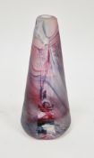 Stuart Akroyd studio glass conical perfume bottle, cased in pale purple and blue with teardrop-shape