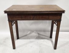 Mid-19th century mahogany folding card table opening to reveal a green baize top, 74cm high x 84cm