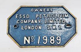 Railways painted cast iron wagon place 'Owners Esso Petroleum Company Limited, London, SW1', no.