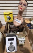 I-box digital radio, a Tempora onyx gilt metal mounted carriage clock, a plastic bust-sized
