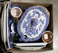 Two boxes of assorted ceramics including a large West German vase of tapering oviform decorated with