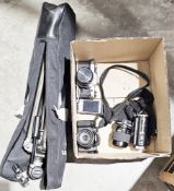 Canon AE-1 camera 1874200, Nikon 42x lens camera, Tokina SZ-X80-200mm lens 1:4.5-5.6, Sony