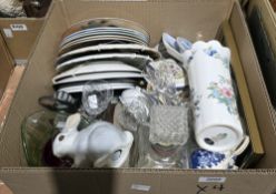 Four boxes of assorted ceramics, glass and other items including a Royal Copenhagen porcelain