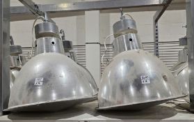 Four industrial aluminium pendant lights, each 65cm high approx (4)