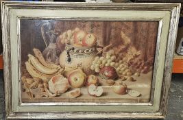 J T Savidge  Watercolour Still life of fruit and ewer, signed lower right, framed and glazed and