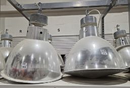 Four industrial aluminium pendant lights, each 65cm high approx (4)
