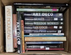 Collection of art books including Essential Monet, William Morris, Van Gogh, C.R. Mackintosh,