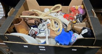 Mixed lot including three glass decanters with stoppers, a Brownie camera, Johnson Bros the