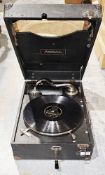 Murdochs Angelica picnic gramophone in black leatherette case with winding handle