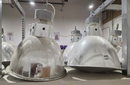 Four industrial aluminium pendant lights, each 65cm high approx (4)