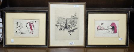 Roland Langmaid, etching of London Square and two Bonzo dog prints (3)