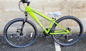 Apollo Valier bike, aluminium framed, green painted, with cycle helmet and accessory pack.