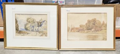 W H May  River scene with moored boat and dwellings, signed and dated 1880 lower right  John