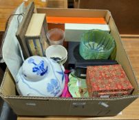 Oriental blue and white covered ginger jar, Mont Blanc pen box (no pen), Hermes box (some wear), two